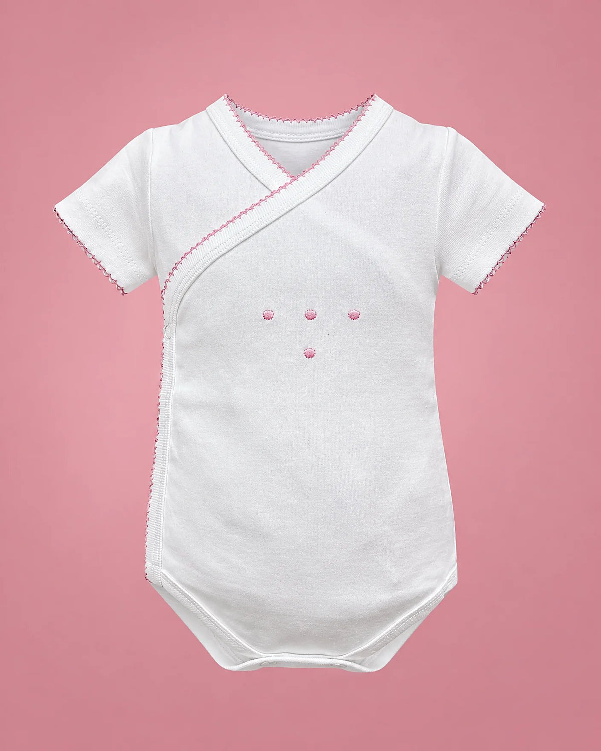 Sardon blanco y rosado con puntitos para bebé niña, vista de frente | JR Baby Center