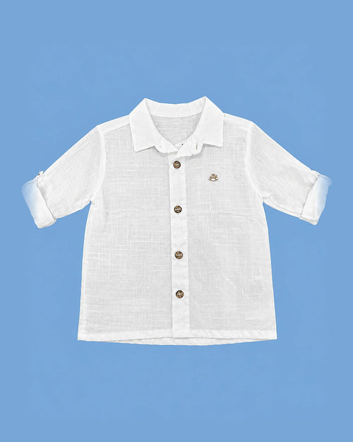 Camisa Up Baby blanca de cuello y manga larga para niño | JR Baby Center
