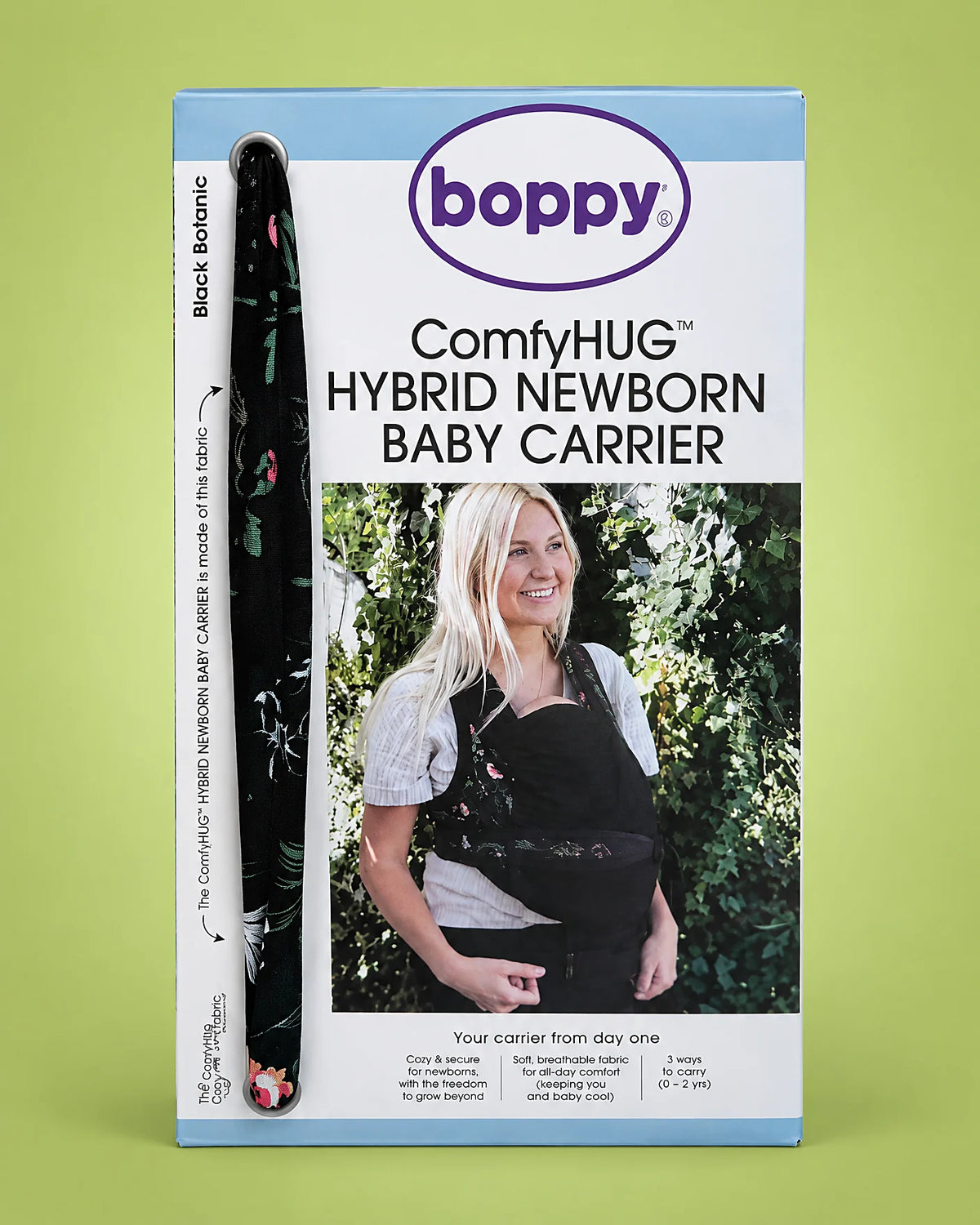 Cargador de bebé Boppy ComfyHug negro botánico | JR Baby Center