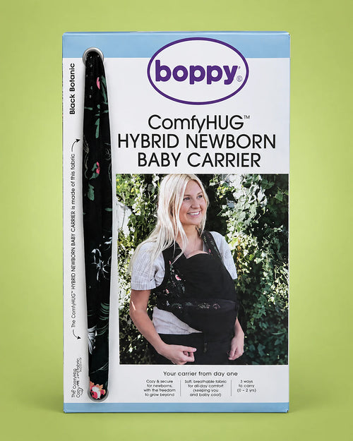Cargador de bebé Boppy ComfyHug negro botánico | JR Baby Center