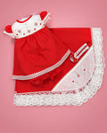 Set de algodón rojo y blanco con flores, manta y diadema para bebé niña, set completo | JR Baby Center