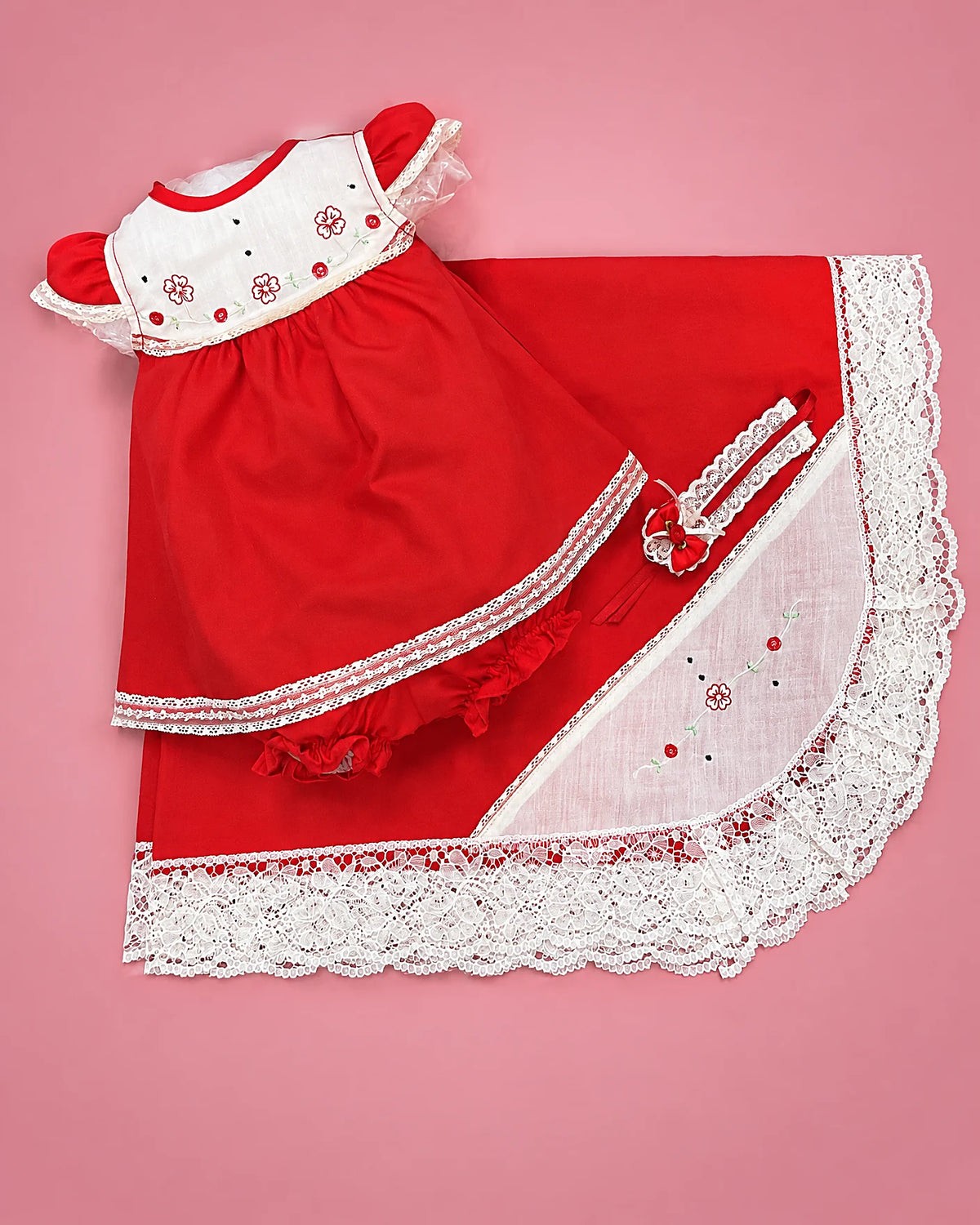 Set de algodón rojo y blanco con flores, manta y diadema para bebé niña, set completo | JR Baby Center