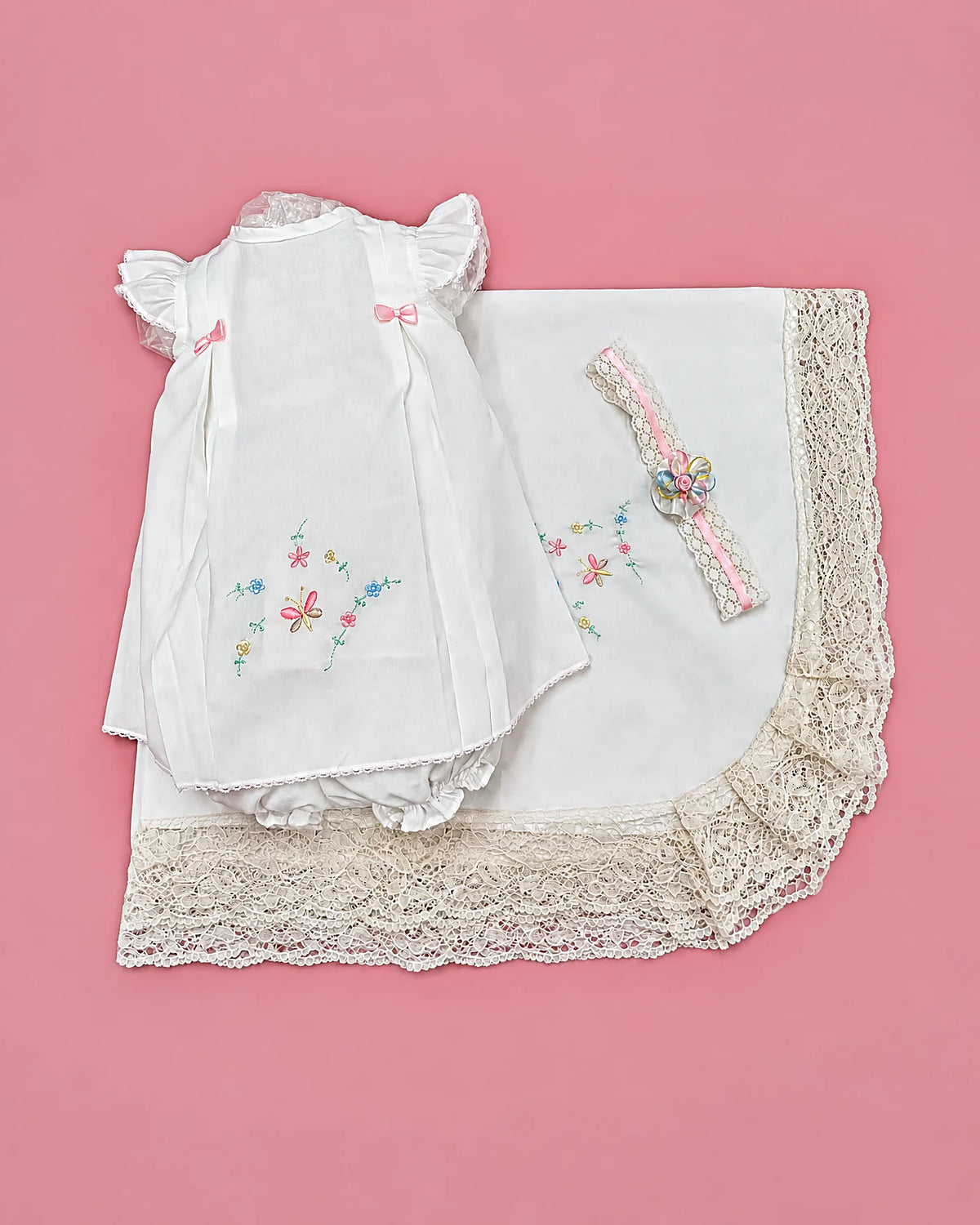 Set de algodón blanco con flores de colores y manta bordada para bebé niña, set completo | JR Baby Center