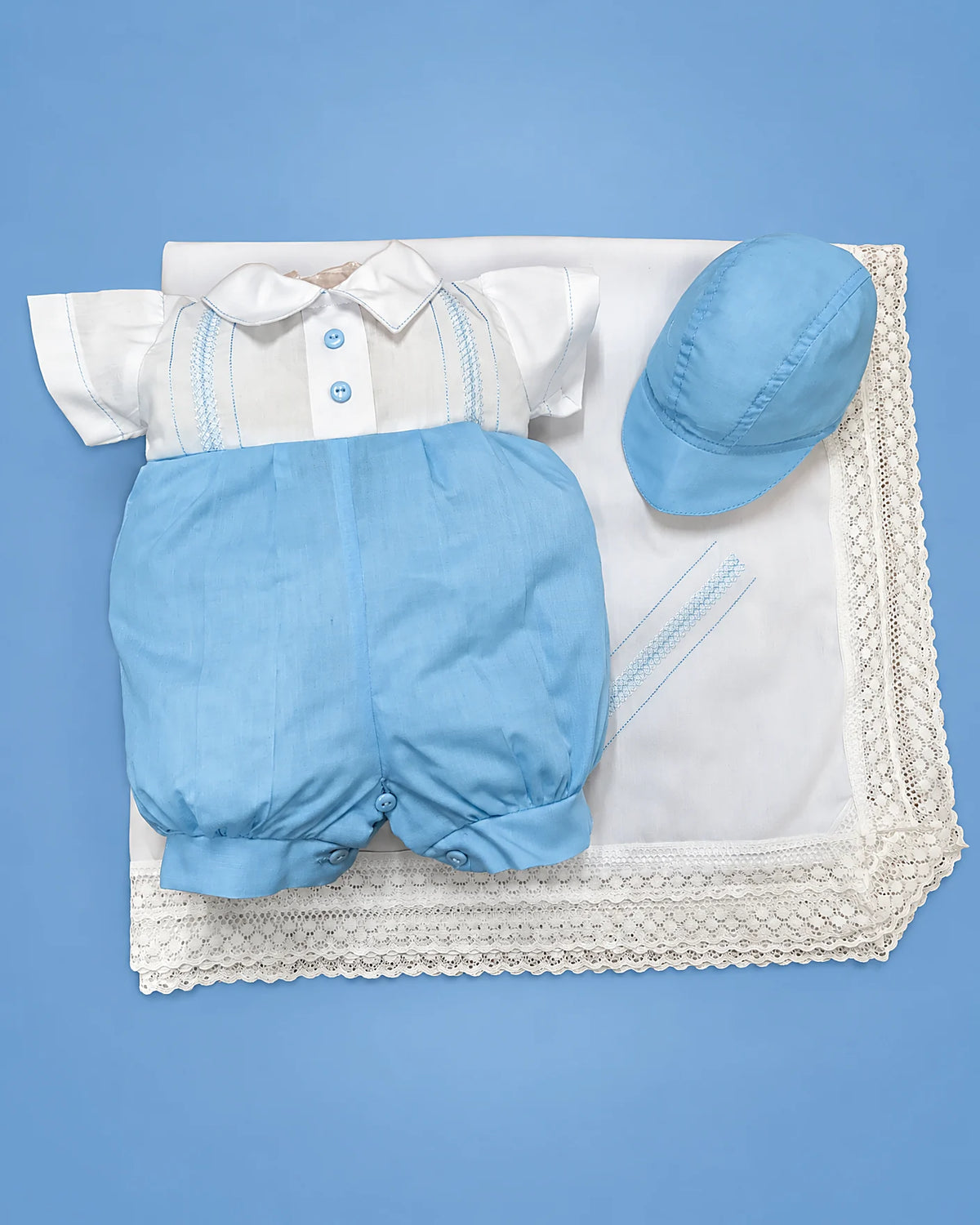 Set D'Vanty de algodón blanco y celeste para recién nacido, set completo | JR Baby Center