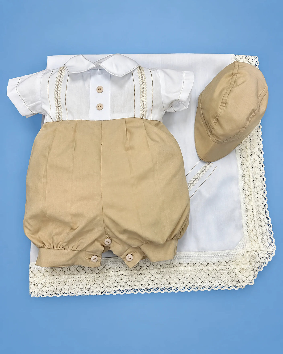 Set D'Vanty de algodón blanco y beige para recién nacido, set completo | JR Baby Center