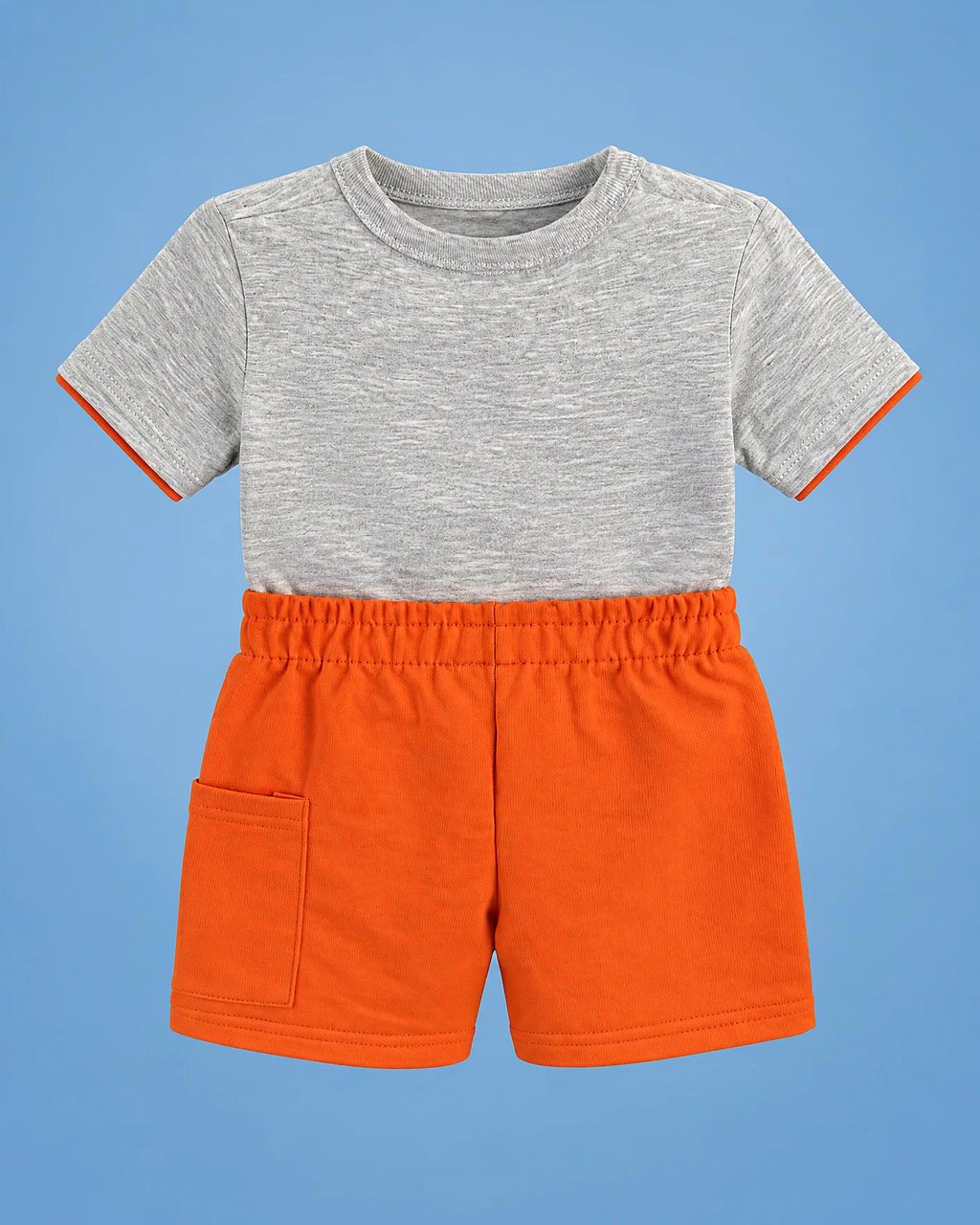 Conjunto de camiseta gris a rayas con hipopótamo y short naranja para niño, camiseta y short, set completo | JR Baby Center