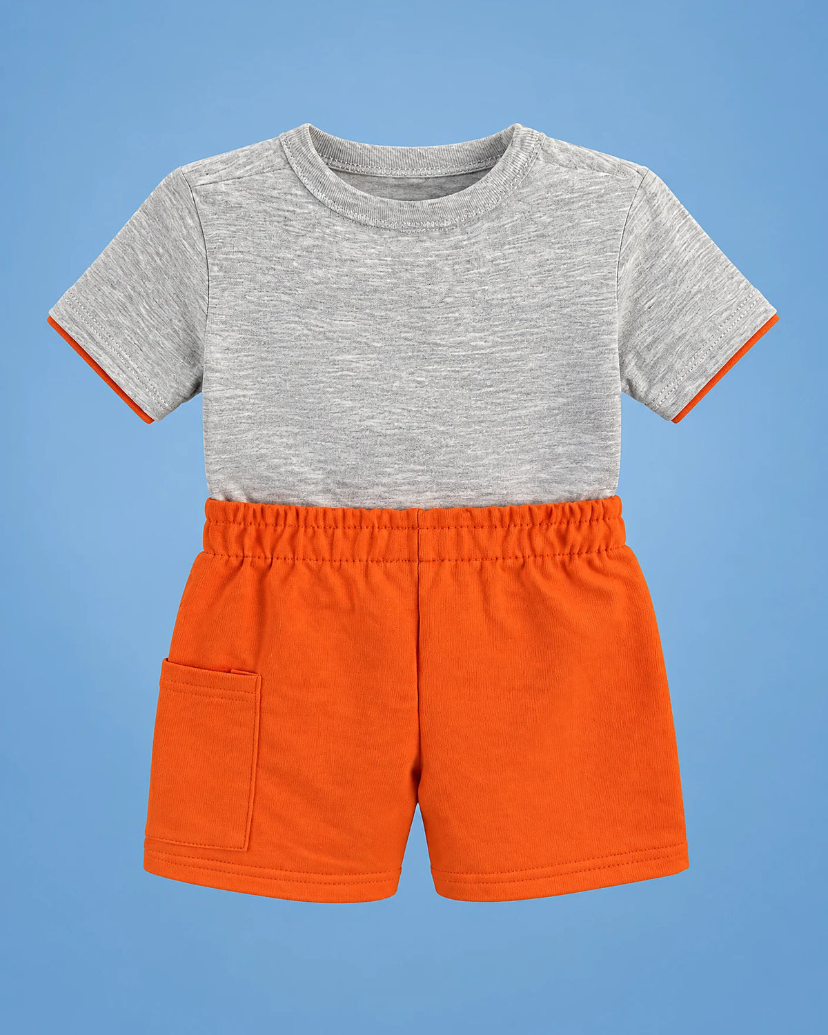 Conjunto de camiseta gris a rayas con hipopótamo y short naranja para niño, camiseta y short, set completo | JR Baby Center