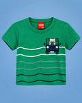 Conjunto de camiseta verde con hipopótamo y short azul marino para niño, camiseta, vista de frente | JR Baby Center