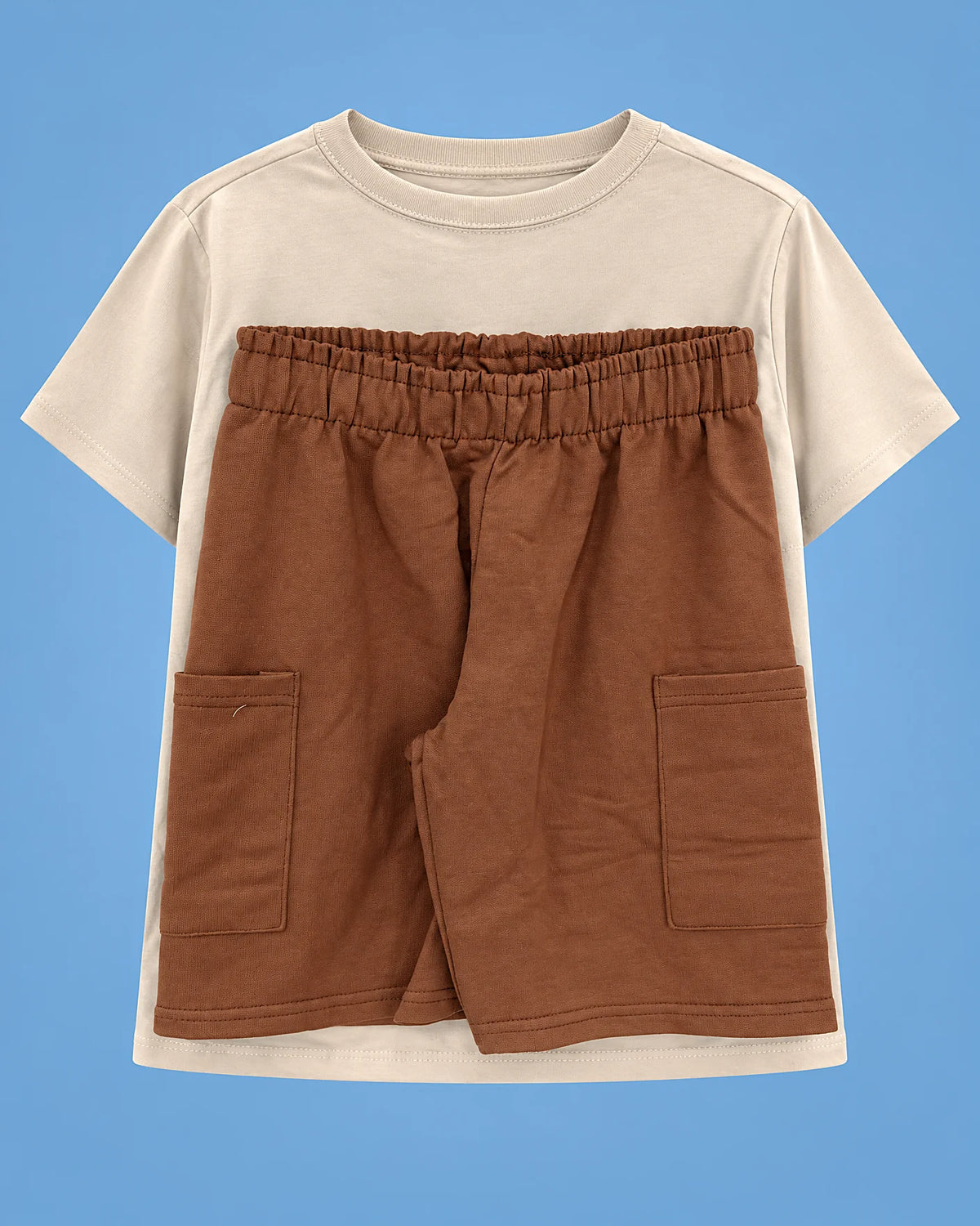 Conjunto de camiseta crema con tigre y short marrón para niño, camiseta y short, set completo | JR Baby Center