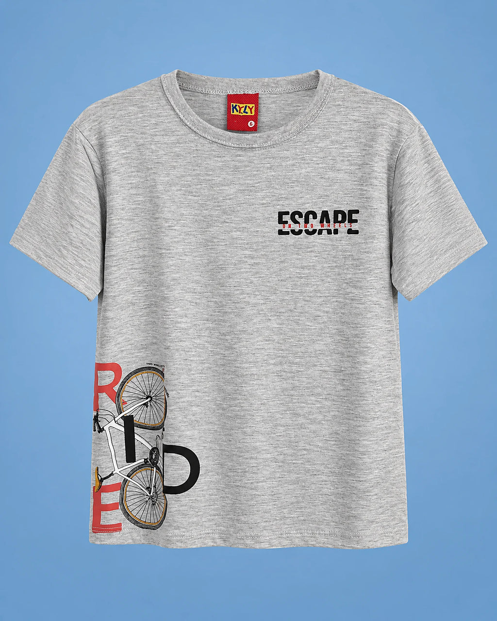 Conjunto Escape de camiseta gris con bicicleta y short terracota para niño, camiseta, vista de frente | JR Baby Center