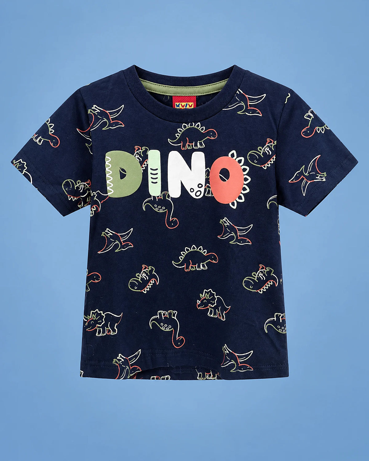 Conjunto de camiseta azul marino DINO y short verde para bebé niño, camiseta de frente | JR Baby Center
