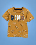 Conjunto de camiseta mostaza DINO y short azul marino para bebé niño, camiseta de frente | JR Baby Center