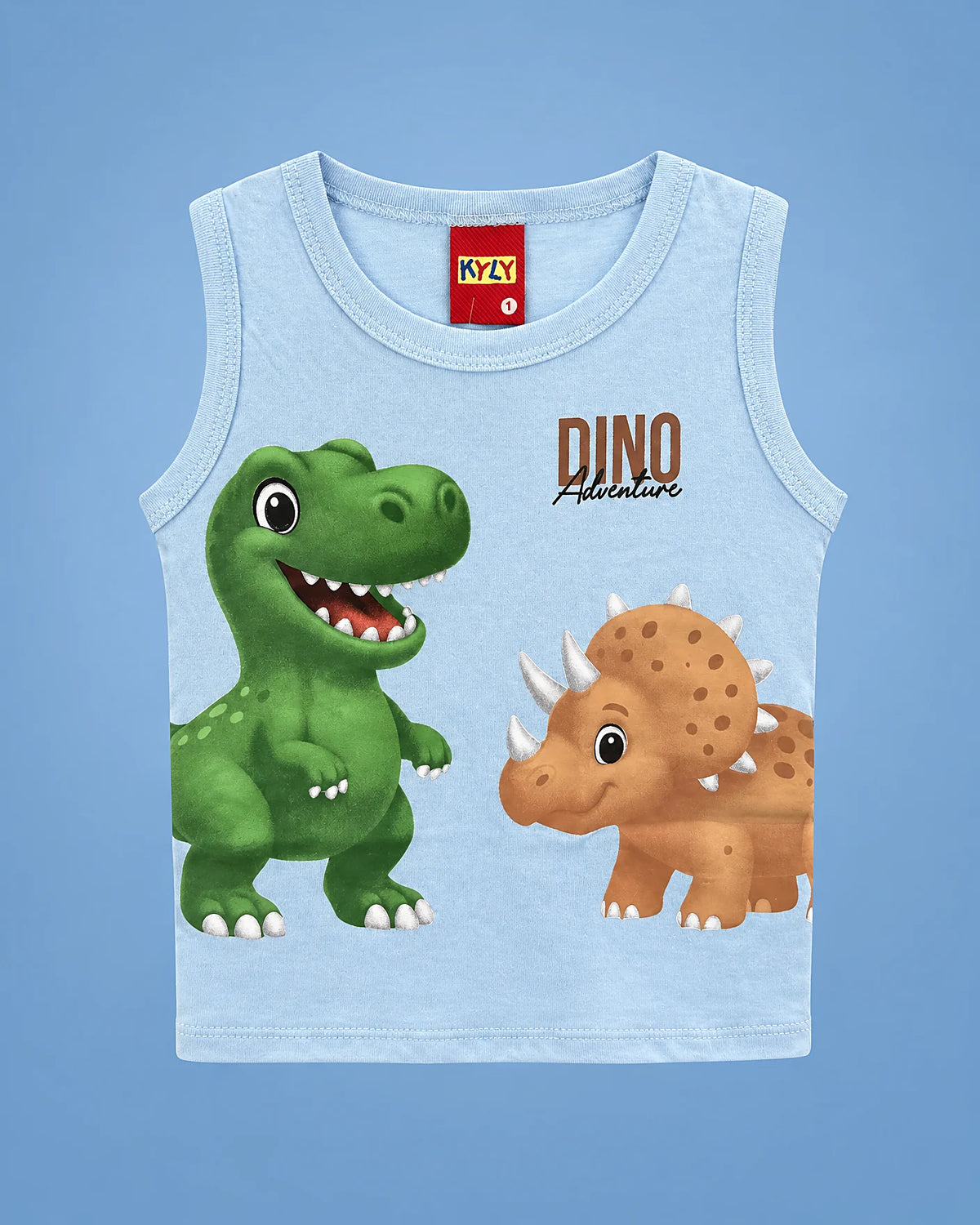 Conjunto de camisilla celeste Dino Adventure y short negro para bebé niño, camisilla de frente | JR Baby Center