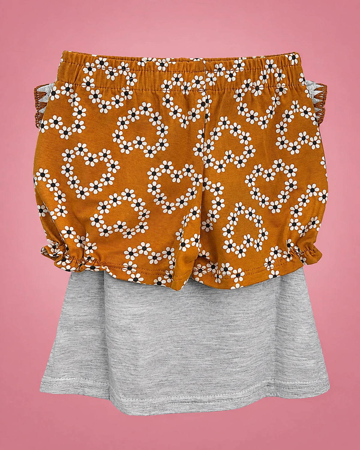 Conjunto de blusa gris con gatita y bombacho mostaza para bebé niña, set completo con bombacho | JR Baby Center