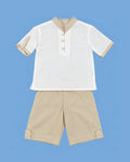 Conjunto Karela Kids blanco y beige de cuello mao para niño | JR Baby Center