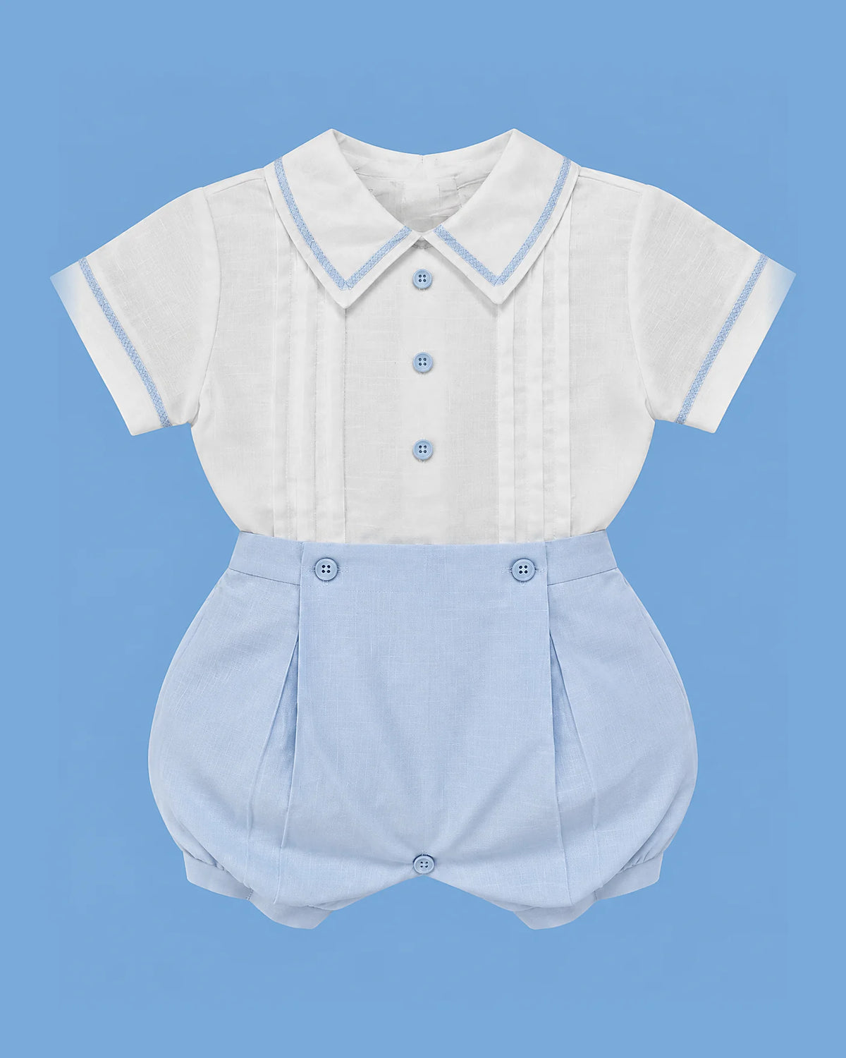 Conjunto Karela Kids blanco y celeste para bebé niño | JR Baby Center