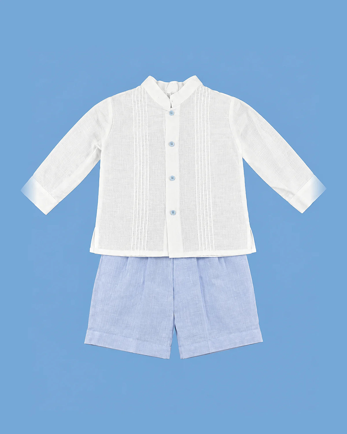 Conjunto Karela Kids blanco y celeste de manga larga para niño | JR Baby Center