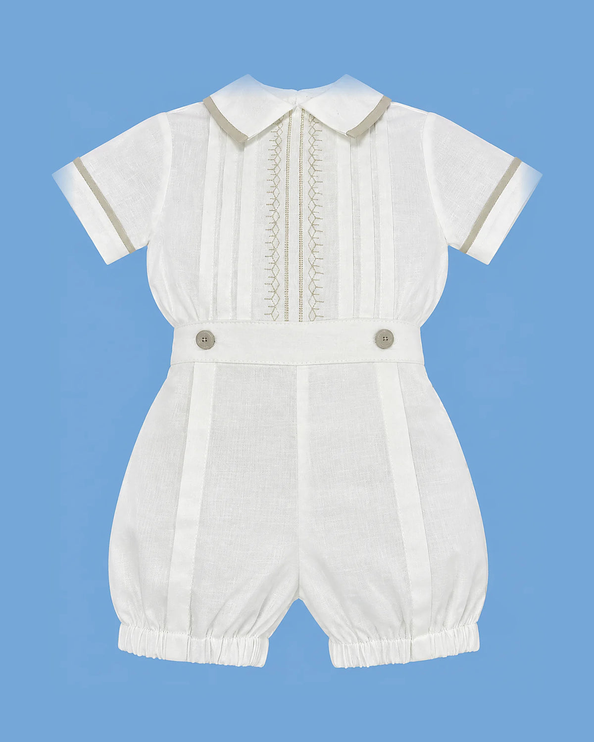 Conjunto Karela Kids blanco con detalles beige para bebé niño | JR Baby Center