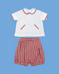 Conjunto Karela Kids blanco y rojo a rayas para niño | JR Baby Center