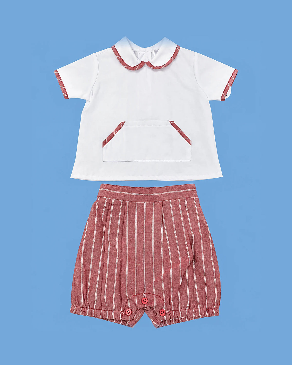 Conjunto Karela Kids blanco y rojo a rayas para niño | JR Baby Center