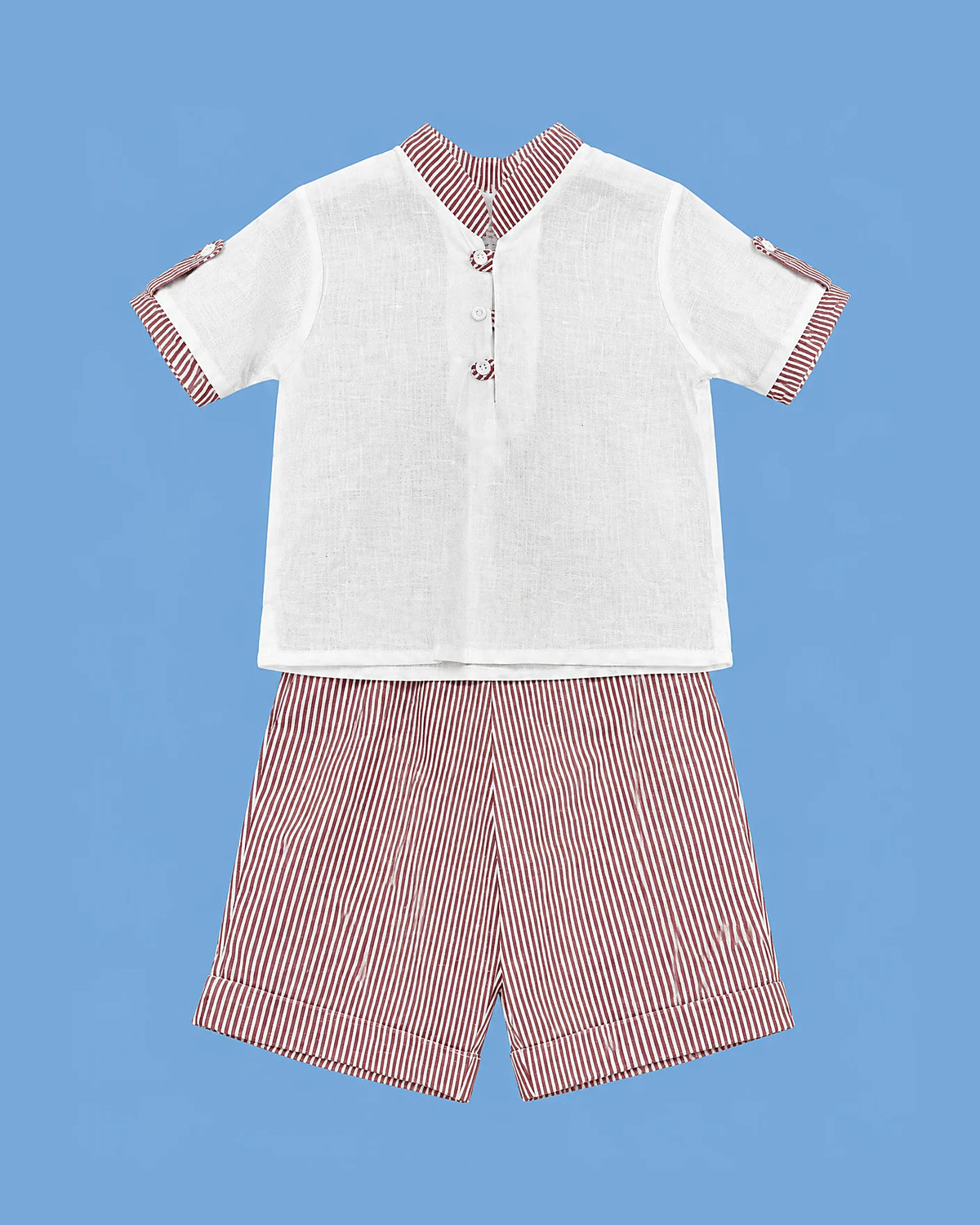Conjunto Karela Kids blanco y vino a rayas para niño | JR Baby Center