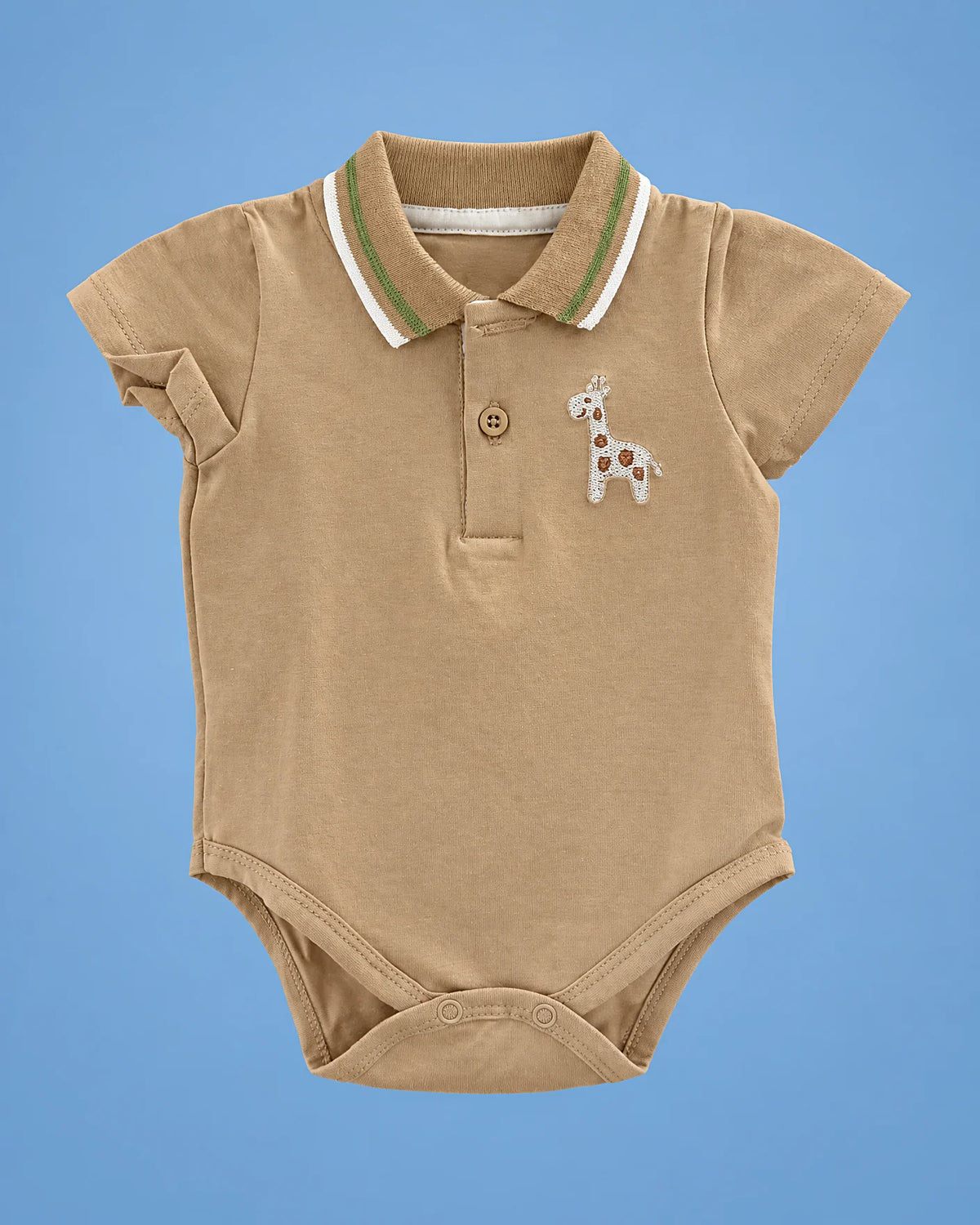 Conjunto de polo camel con jirafa y short crema con jirafas para bebé niño | JR Baby Center
