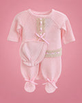 Conjunto tejido a mano rosado para recién nacida, set completo | JR Baby Center