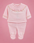 Conjunto tejido a mano rosado de lacitos para recién nacida, set completo | JR Baby Center