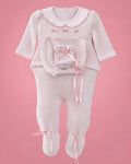 Conjunto tejido a mano de rositas para recién nacida, set completo | JR Baby Center