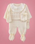 Conjunto tejido a mano crema para recién nacida, set completo | JR Baby Center