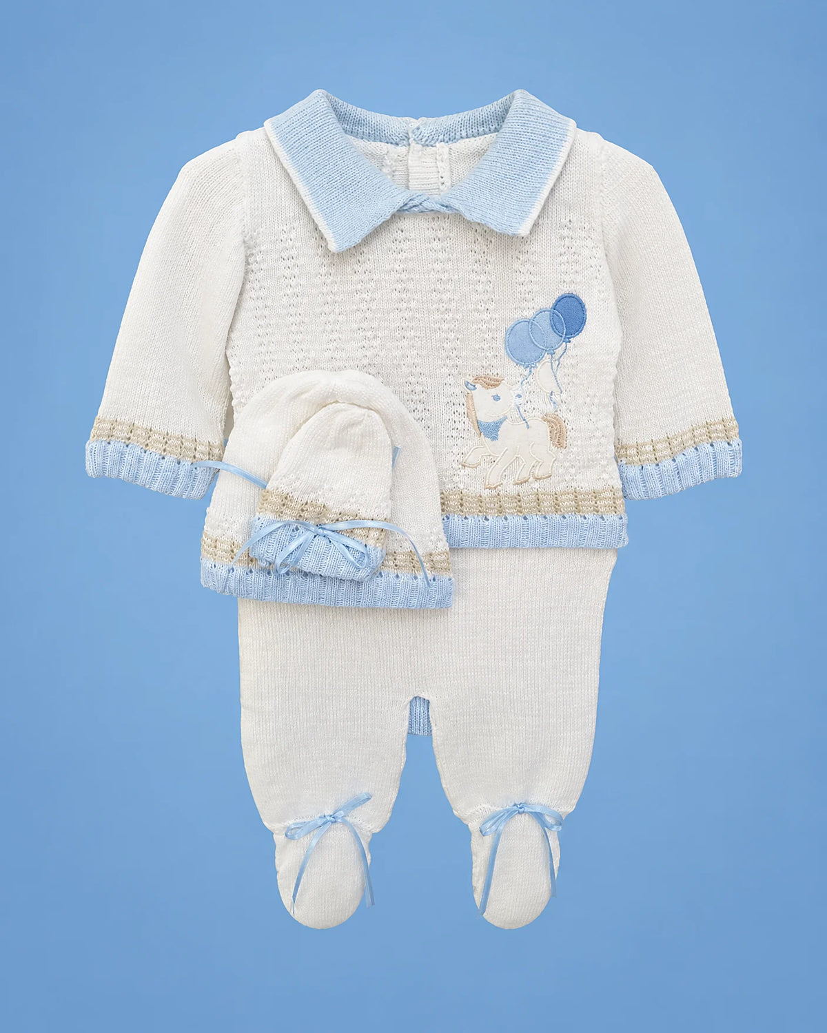 Conjunto tejido a mano de poni para recién nacido, set completo | JR Baby Center