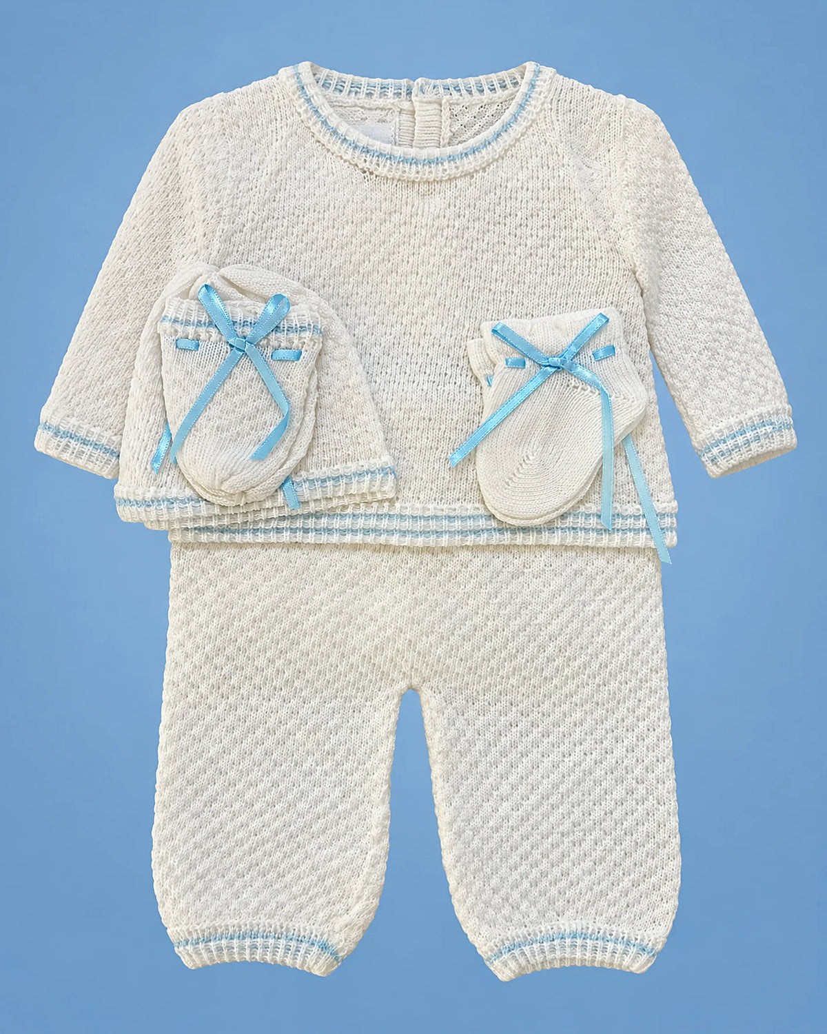 Conjunto tejido a mano blanco con gorrito para recién nacido | JR Baby Center