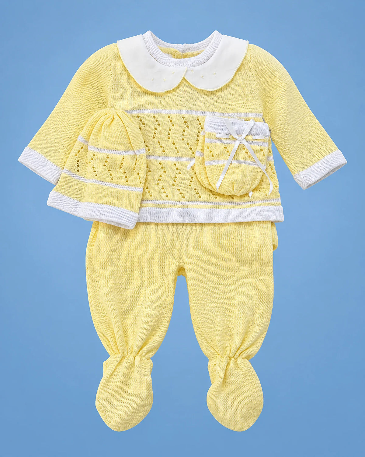 Conjunto tejido a mano y mitones para recién nacido, set completo | JR Baby Center