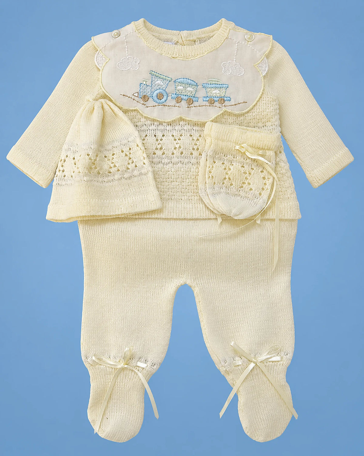 Conjunto tejido a mano con babero para recién nacido, set completo | JR Baby Center