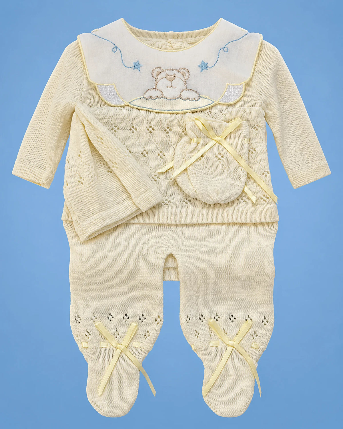 Conjunto tejido a mano de osito para recién nacido, set completo | JR Baby Center