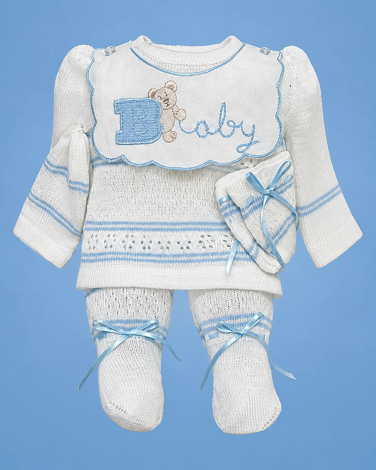 Conjunto tejido a mano de rayas para recién nacido, set completo | JR Baby Center