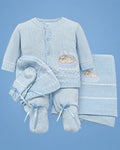 Conjunto tejido a mano celeste para recién nacido, set completo | JR Baby Center