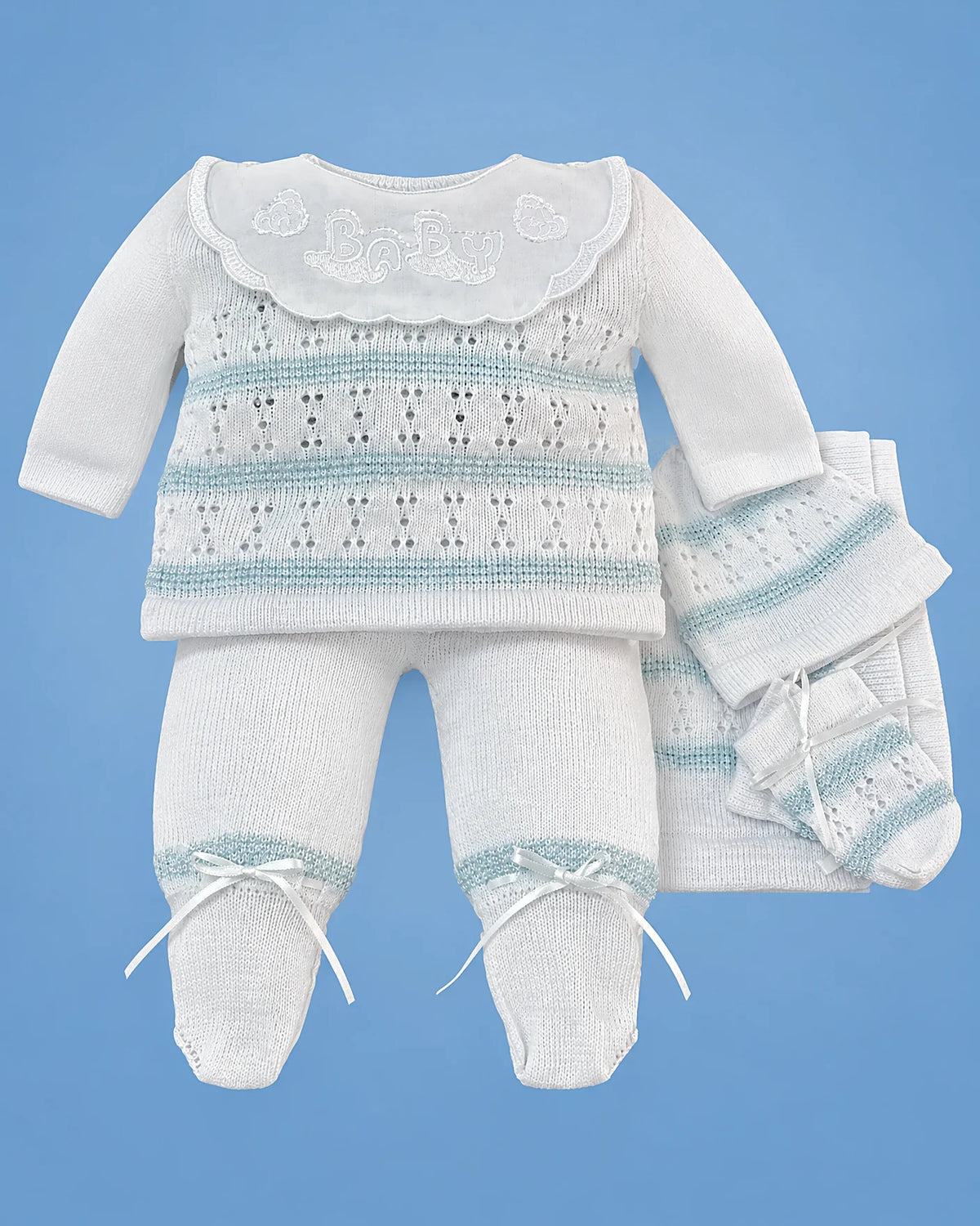 Conjunto tejido a mano verde para recién nacido, set completo | JR Baby Center
