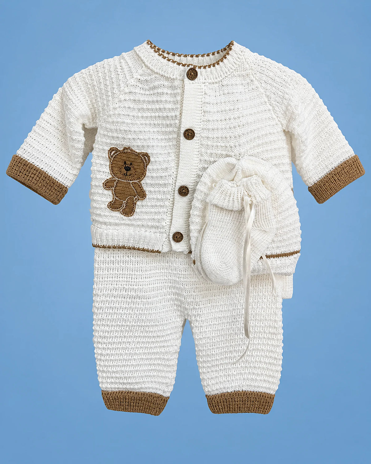 Conjunto tejido a mano marrón para recién nacido, set completo | JR Baby Center