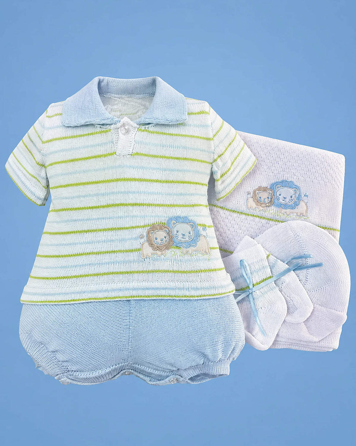 Conjunto tejido a mano de leones para recién nacido, set completo | JR Baby Center