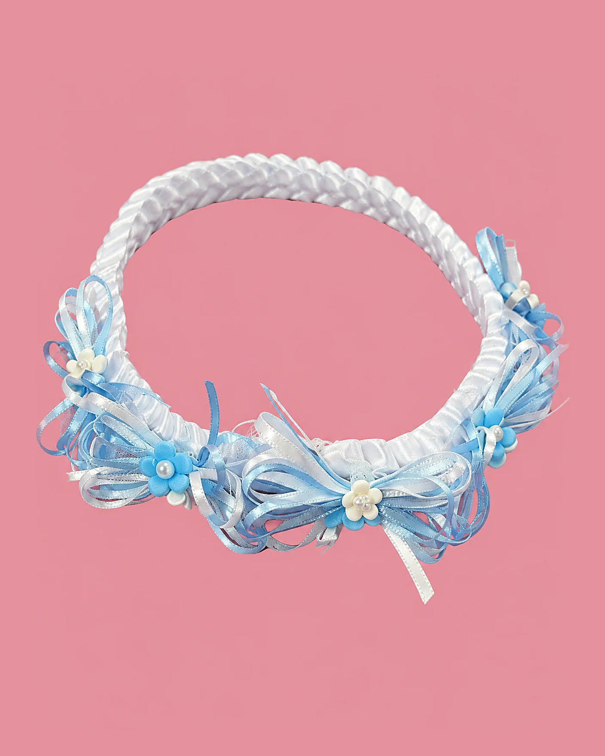 Diadema blanca y celeste de florecitas | JR Baby Center