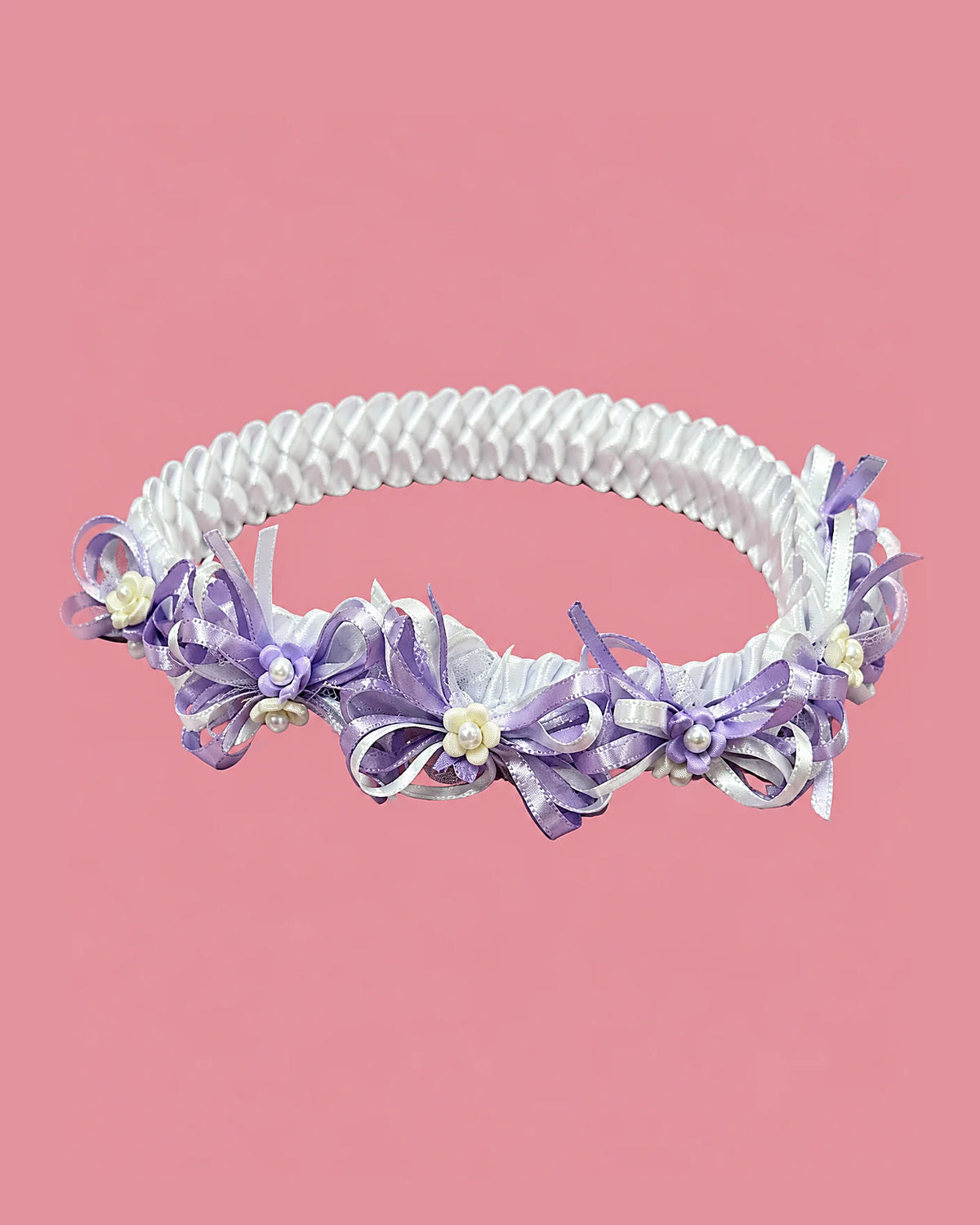 Diadema blanca y lila con perlitas | JR Baby Center