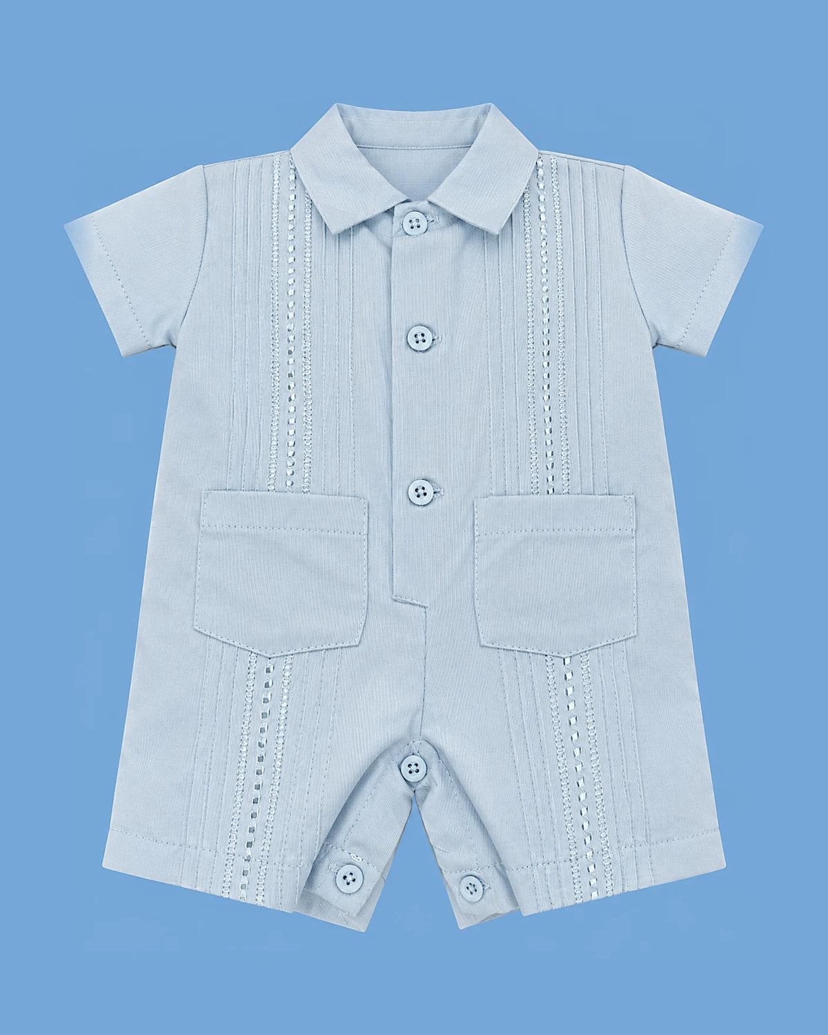 Guayabera Karela Kids celeste con bolsillos para bebé niño | JR Baby Center