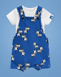 Jardinero azul con cebras y camiseta blanca para bebé niño, vista de frente | JR Baby Center