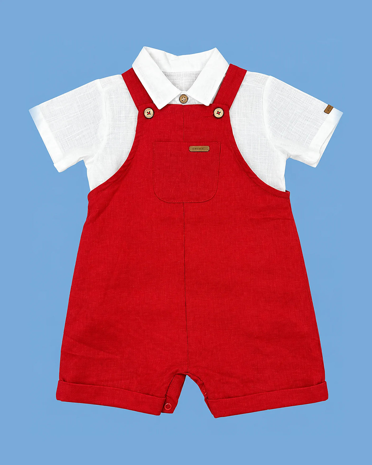Jardinero Up Baby rojo con camisa blanca para niño | JR Baby Center