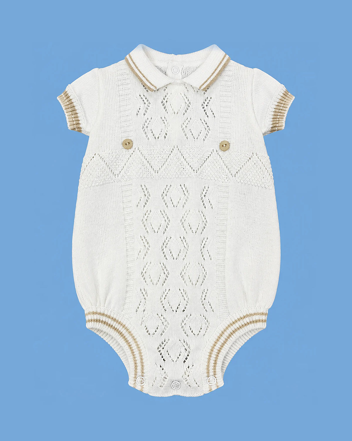 Karela Kids blanco corto con rayas beige para bebé niño | JR Baby Center