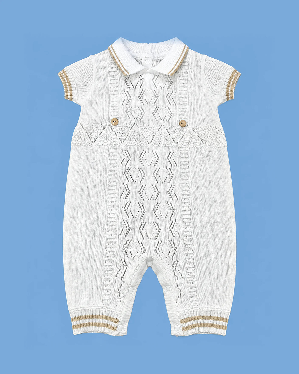 Karela Kids blanco largo con rayas beige para bebé niño | JR Baby Center