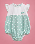 Sardon blanco y verde menta de lunares para bebé niña, vista de frente | JR Baby Center