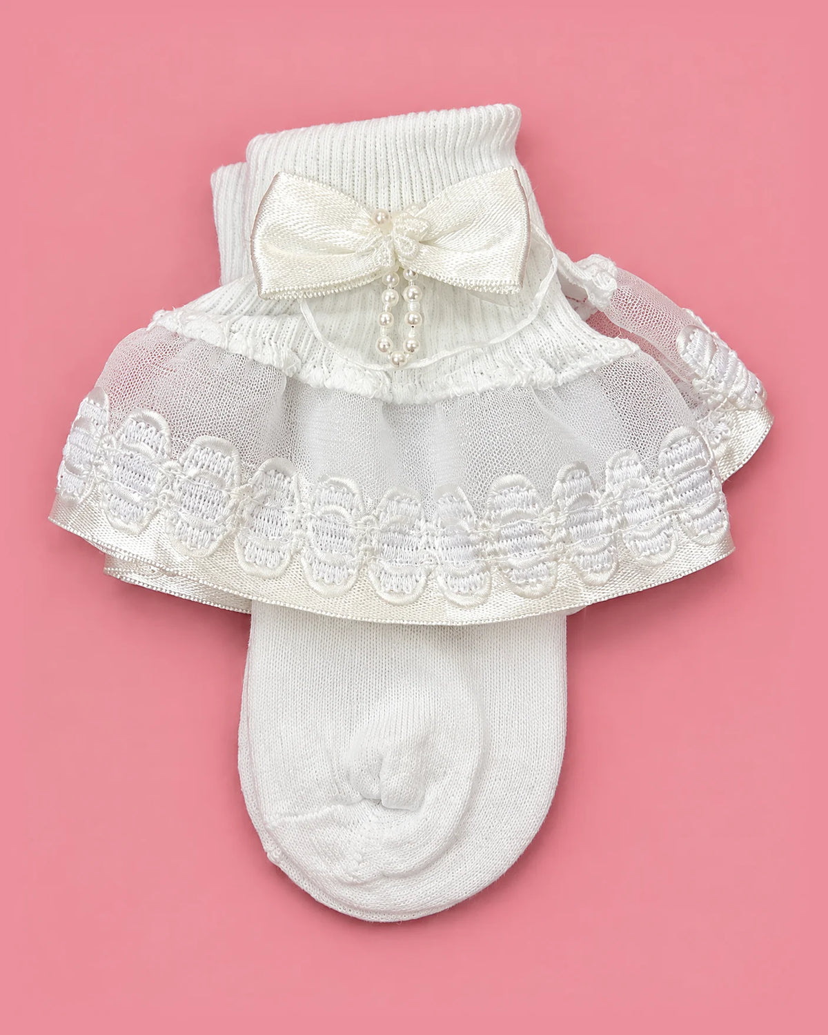 Medias Piccolo blancas con lazo blanco para niña | JR Baby Center
