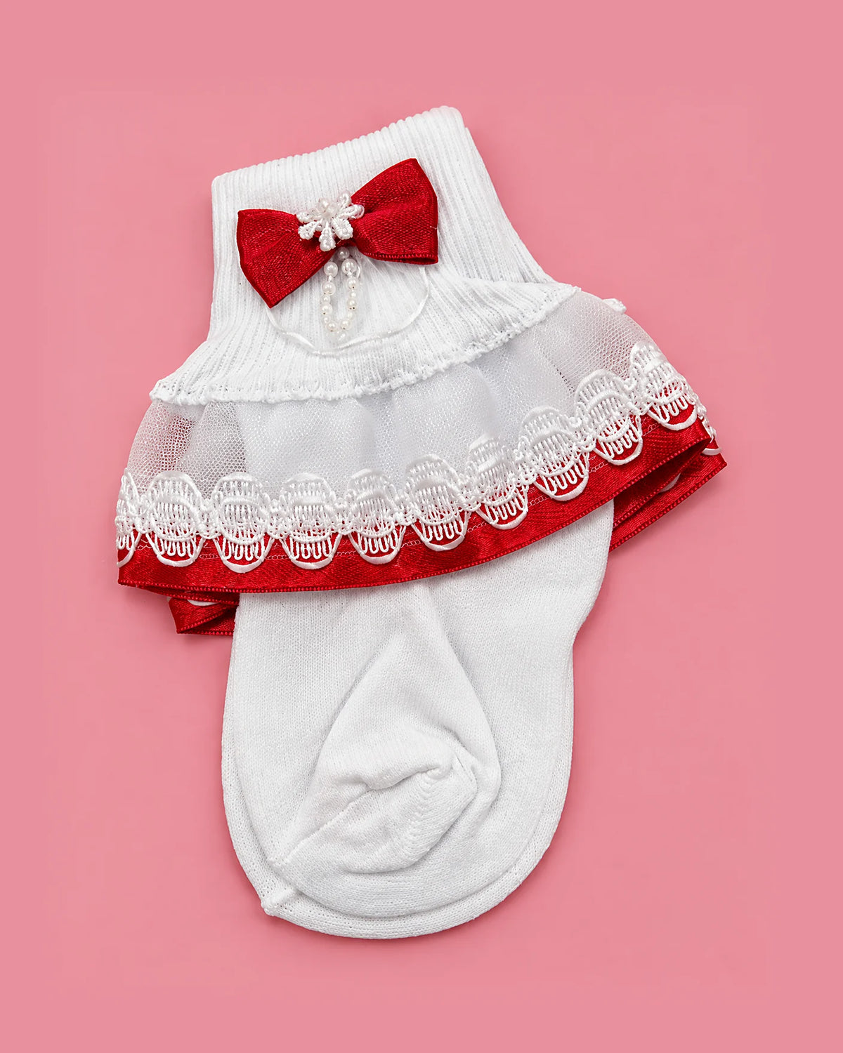 Medias Piccolo blancas con lazo rojo para niña | JR Baby Center